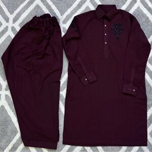 Mens 2 Piece Pakistani Shalwar Kameez/Kurta Maroon Size Medium